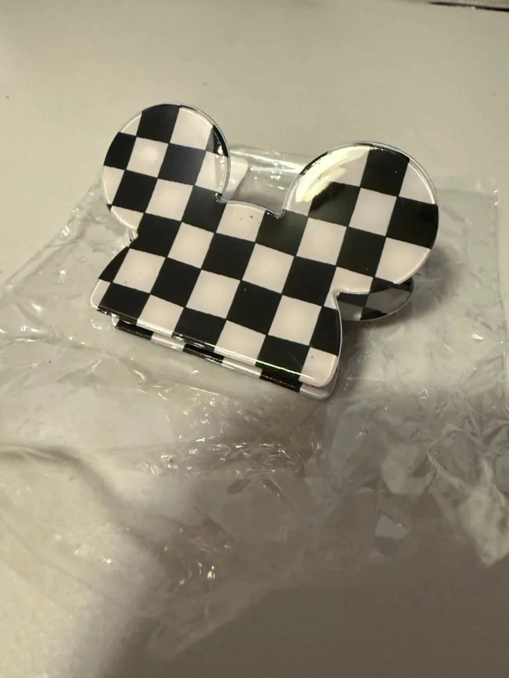 Mickey Head Shaped Claw Clip Hair Accessory- Checkered